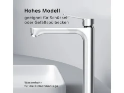 Outlet AM.PM Waschtischarmatur Hoch mit Klick-Ablaufgarnitur Hit Wasserhahn Bad, Mischbatterie FTA92200 Chrom
