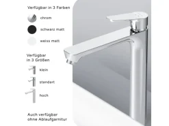 Outlet AM.PM Waschtischarmatur Hoch mit Klick-Ablaufgarnitur Hit Wasserhahn Bad, Mischbatterie FTA92200 Chrom