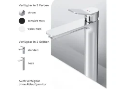 AM.PM Waschtischarmatur Hoch mit Klick-Ablaufgarnitur, Waschbecken Armatur, Mischbatterie FXA92200 X-Joy Chrom< Einhebelmischer