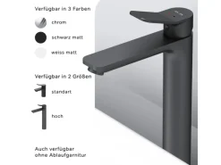 Sale AM.PM Waschtischarmatur Hoch mit Klick-Ablaufgarnitur, Waschbecken Armatur, Mischbatterie FXA92222 X-Joy Schwarz