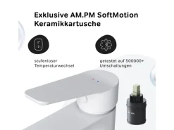 Discount AM.PM Waschtischarmatur mit Klick-Ablaufgarnitur Hit M-Größe, Waschbecken Armatur, Mischbatterie FTA82233 Weiß