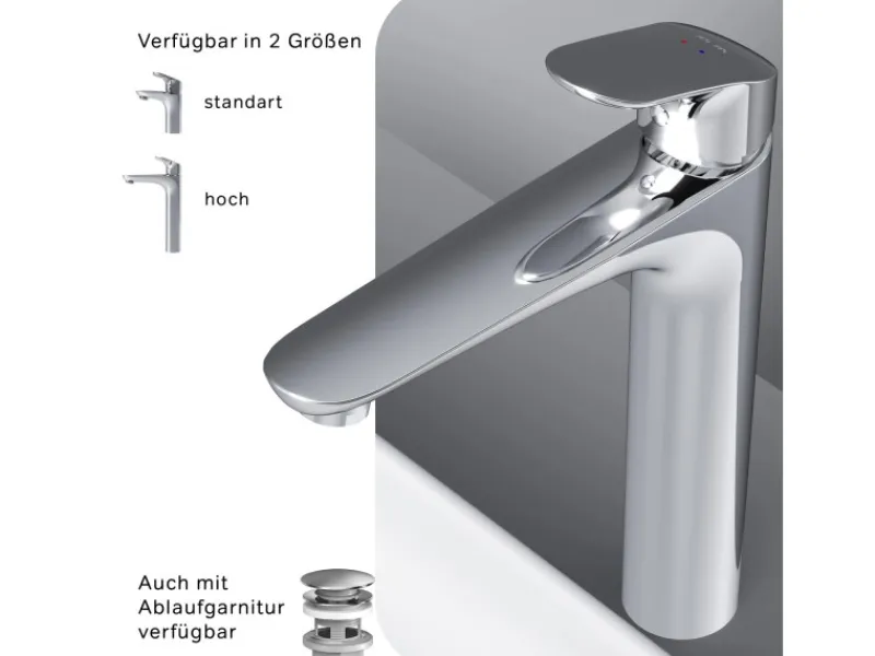 AM.PM Waschtischarmatur mit hohem Auslauf Like Wasserhahn Bad aus Messing, Mischbatterie FLA92000 Chrom< Einhebelmischer