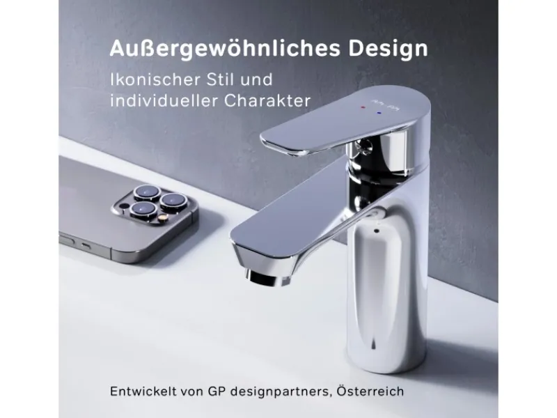 Einhebelmischer<AM.PM Waschtischarmatur mit Klick-Ablaufgarnitur, Waschbecken Armatur, Mischbatterie FTA82100 Hit S-Größe