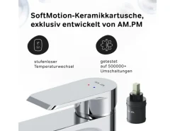 AM.PM Waschtischarmatur mit Klick-Ablaufgarnitur Flash Wasserhahn Bad, Waschbecken Armatur, Mischbatterie FNA82100 Chrom< Einhebelmischer