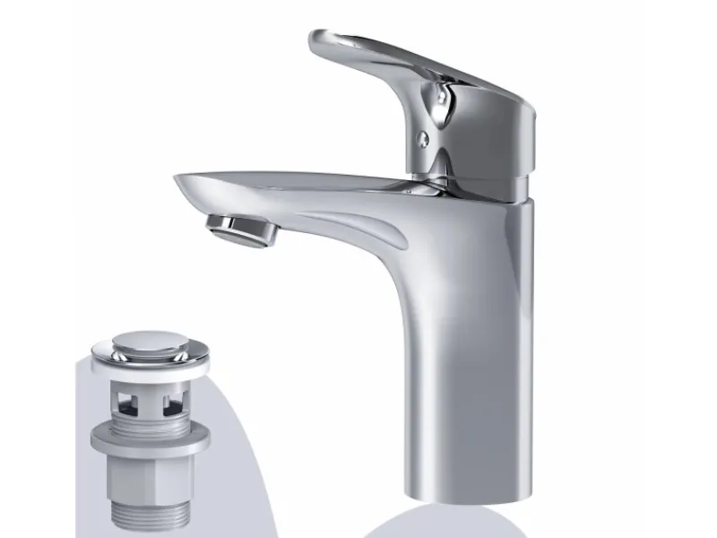 AM.PM Waschtischarmatur mit Klick-Ablaufgarnitur Like Wasserhahn Bad, Waschbecken Armatur, Mischbatterie FLA82100 Chrom< Einhebelmischer