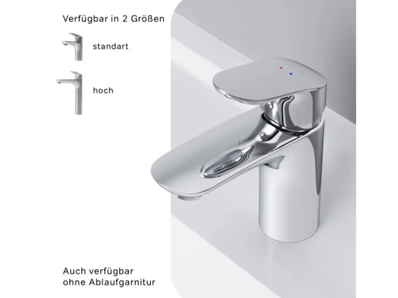 AM.PM Waschtischarmatur mit Klick-Ablaufgarnitur Like Wasserhahn Bad, Waschbecken Armatur, Mischbatterie FLA82100 Chrom< Einhebelmischer