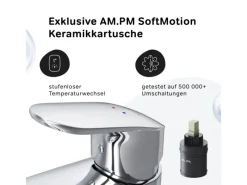 AM.PM Waschtischarmatur mit Klick-Ablaufgarnitur Like Wasserhahn Bad, Waschbecken Armatur, Mischbatterie FLA82100 Chrom< Einhebelmischer