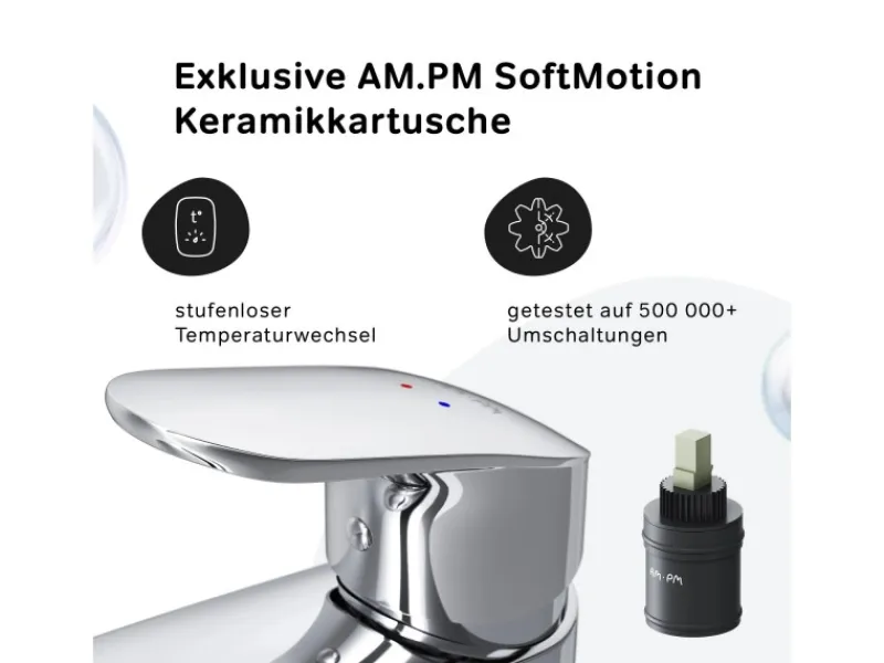 AM.PM Waschtischarmatur mit Klick-Ablaufgarnitur Like Wasserhahn Bad, Waschbecken Armatur, Mischbatterie FLA82100 Chrom< Einhebelmischer