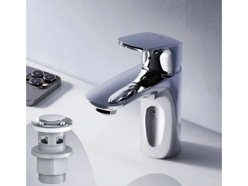 AM.PM Waschtischarmatur mit Klick-Ablaufgarnitur Like Wasserhahn Bad, Waschbecken Armatur, Mischbatterie FLA82100 Chrom< Einhebelmischer