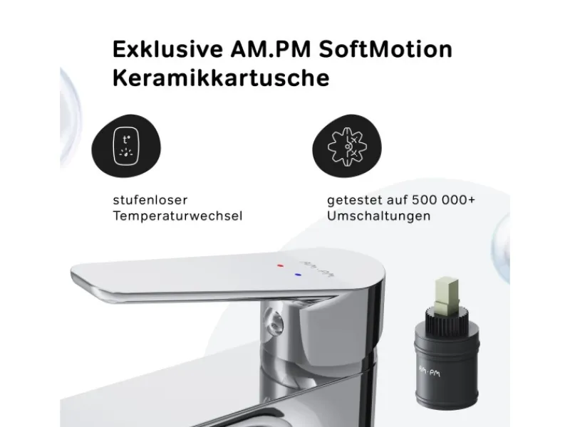 Einhebelmischer|Ersatzteile Küchenarmatur<AM.PM Waschtischarmatur mit Klick-Ablaufgarnitur, Waschbecken Armatur, Mischbatterie FTA82200 Hit M-Größe