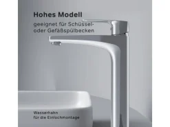 Einhebelmischer<AM.PM Waschtischarmatur mit hohem Auslauf Gem Wasserhahn Bad aus Messing, Mischbatterie FGA92000