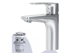 Einhebelmischer<AM.PM Waschtischarmatur mit Klick-Ablaufgarnitur Gem Wasserhahn Bad, Mischbatterie FGA82100 Chrom