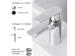 Einhebelmischer<AM.PM Waschtischarmatur mit Klick-Ablaufgarnitur Gem Wasserhahn Bad, Mischbatterie FGA82100 Chrom