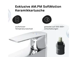 Einhebelmischer<AM.PM Waschtischarmatur mit Klick-Ablaufgarnitur Gem Wasserhahn Bad, Mischbatterie FGA82100 Chrom