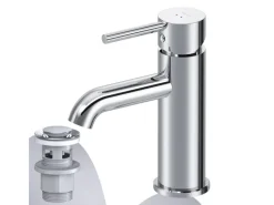 Einhebelmischer<AM.PM Waschtischarmatur mit Klick-Ablaufgarnitur Spike Wasserhahn Bad, Mischbatterie FPA82100 Chrom