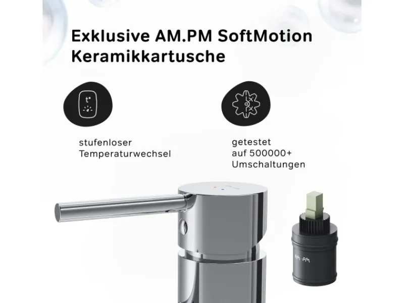 Einhebelmischer<AM.PM Waschtischarmatur mit Klick-Ablaufgarnitur Spike Wasserhahn Bad, Mischbatterie FPA82100 Chrom