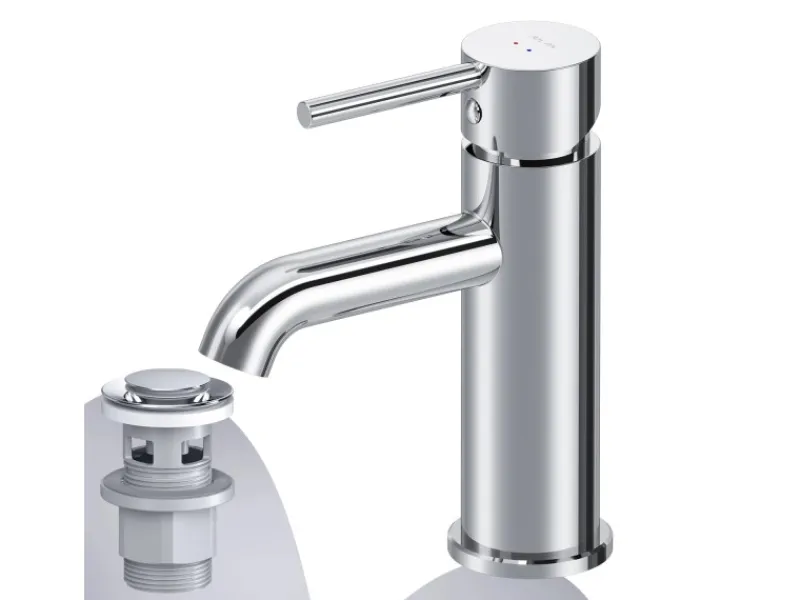 Einhebelmischer<AM.PM Waschtischarmatur mit Klick-Ablaufgarnitur Spike Wasserhahn Bad, Mischbatterie FPA82100 Chrom