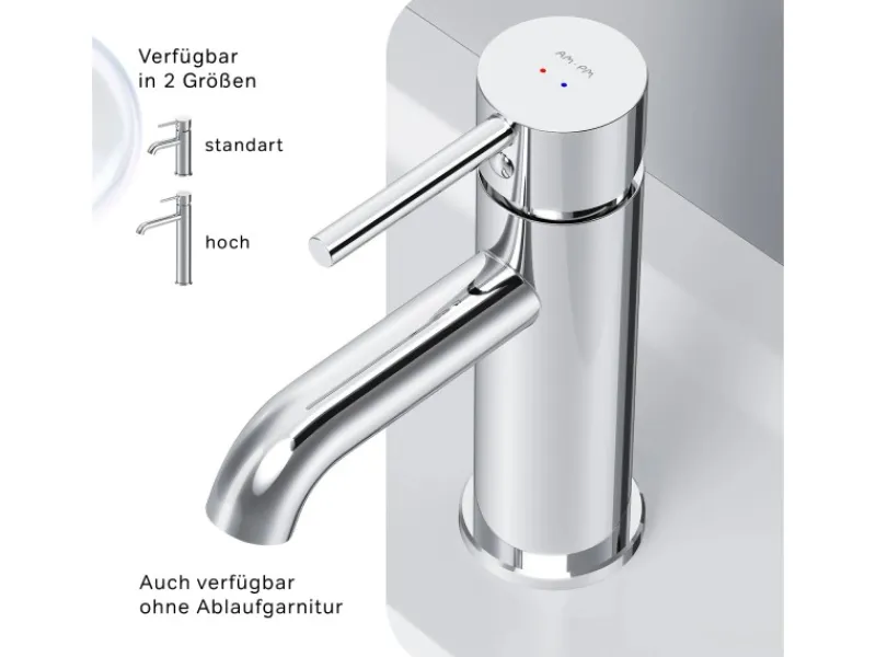 Einhebelmischer<AM.PM Waschtischarmatur mit Klick-Ablaufgarnitur Spike Wasserhahn Bad, Mischbatterie FPA82100 Chrom