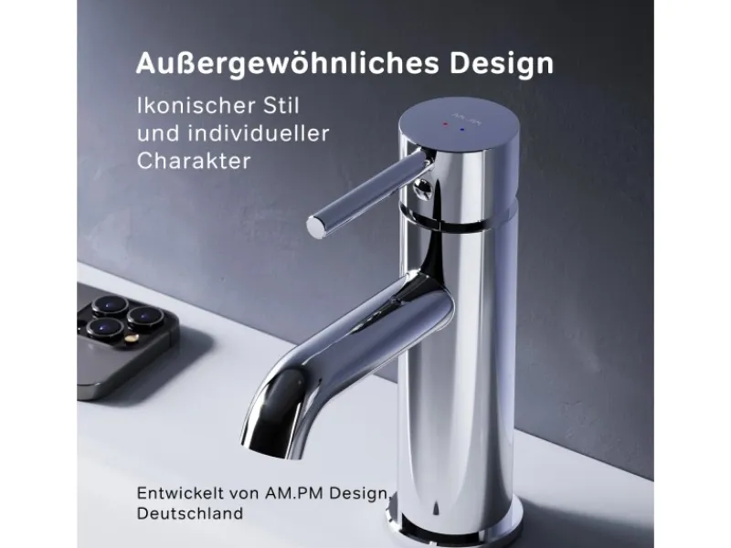 Einhebelmischer<AM.PM Waschtischarmatur mit Klick-Ablaufgarnitur Spike Wasserhahn Bad, Mischbatterie FPA82100 Chrom