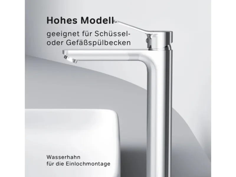 Best AM.PM Waschtischarmatur mit hohem Auslauf, Waschbecken Armatur, Mischbatterie FXA92000 X-Joy Wasserhahn Bad Chrom
