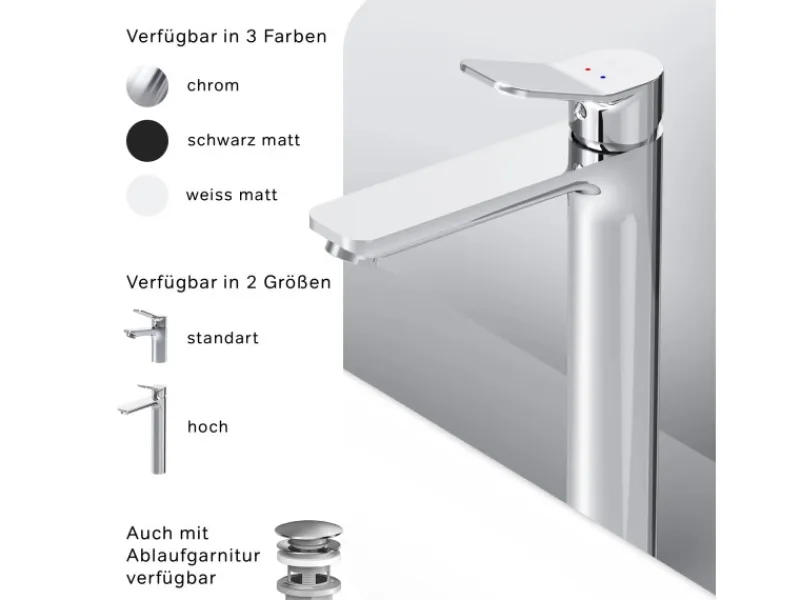 Best AM.PM Waschtischarmatur mit hohem Auslauf, Waschbecken Armatur, Mischbatterie FXA92000 X-Joy Wasserhahn Bad Chrom