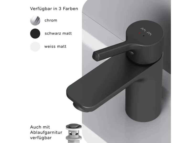 Clearance AM.PM Waschtischarmatur mit Klick-Ablauf, Wasserhahn, Waschbecken Armatur, Mischbatterie FXB82122 X-Joy S Schwarz