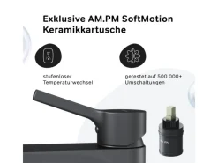 Clearance AM.PM Waschtischarmatur mit Klick-Ablauf, Wasserhahn, Waschbecken Armatur, Mischbatterie FXB82122 X-Joy S Schwarz