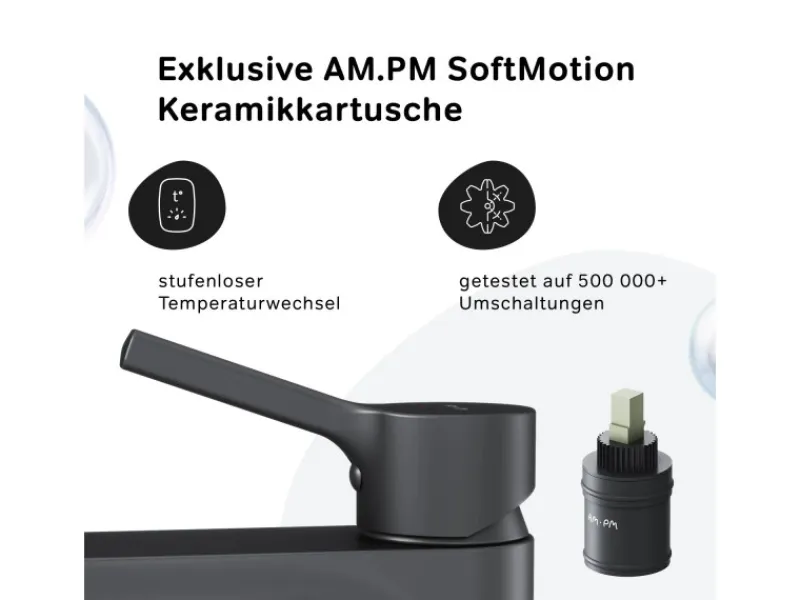 Clearance AM.PM Waschtischarmatur mit Klick-Ablauf, Wasserhahn, Waschbecken Armatur, Mischbatterie FXB82122 X-Joy S Schwarz