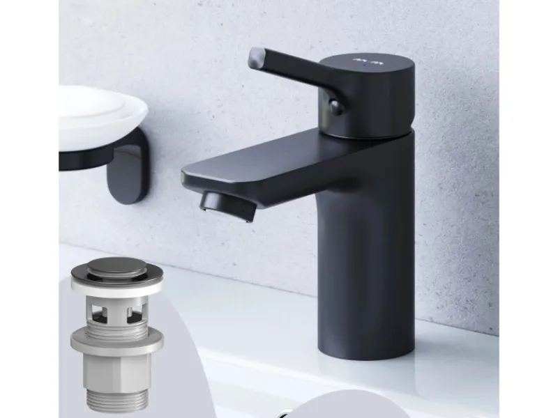 Clearance AM.PM Waschtischarmatur mit Klick-Ablauf, Wasserhahn, Waschbecken Armatur, Mischbatterie FXB82122 X-Joy S Schwarz
