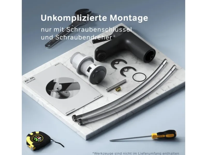 Clearance AM.PM Waschtischarmatur mit Klick-Ablauf, Wasserhahn, Waschbecken Armatur, Mischbatterie FXB82122 X-Joy S Schwarz