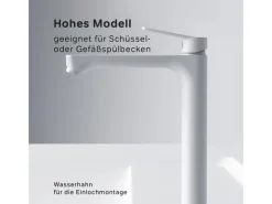 Discount AM.PM Waschtischarmatur mit hohem Auslauf Hit Wasserhahn Bad aus Messing, Mischbatterie FTA92033 Weiß