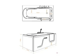 AcquaVapore Einhebelmischer<AquaVapore Whirlpool Seniorenwanne mit Tür S17-EH-WP-L 150x75cm