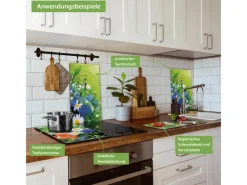 Banjado Schneidebretter|Herdabdeckungen<Herdabdeckplatte Glas 2 Teilig Je 30x52CM Schneidebrett Herdabdeckung Mit Motiv Blumenstrauß