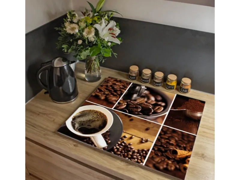 Banjado Herdabdeckplatte Glas 1 Teilig 60x52CM Schneidebrett Herdabdeckung Mit Motiv Kaffee&Schokolade