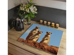 Banjado Schneidebretter|Herdabdeckungen<Herdabdeckplatte Glas 1 Teilig 60x52CM Schneidebrett Herdabdeckung Mit Motiv Erdmännchenfamilie