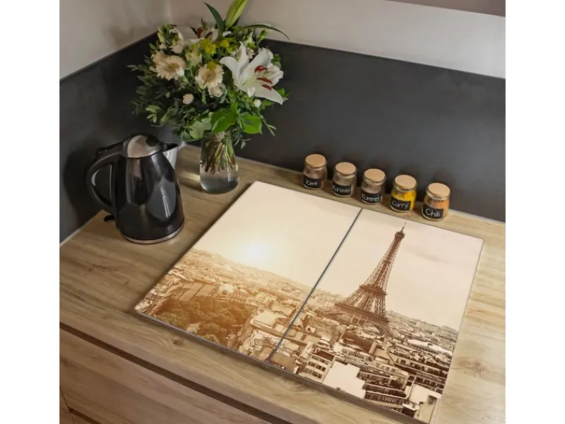 Banjado Herdabdeckplatte Glas 2 Teilig Je 30x52CM Schneidebrett Herdabdeckung Mit Motiv Dächer Von Paris< Schneidebretter|Herdabdeckungen