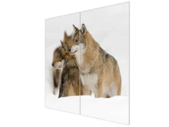 Banjado Herdabdeckplatte Glas 2 Teilig Je 30x52CM Schneidebrett Herdabdeckung Mit Motiv Wölfe