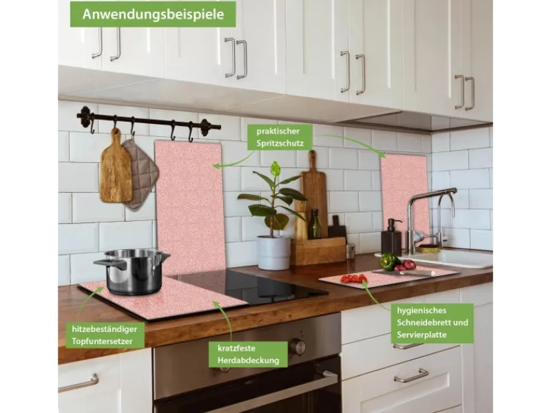 Banjado Herdabdeckplatte Glas 2 Teilig Je 30x52CM Schneidebrett Herdabdeckung Mit Motiv Rosa Arabesque< Herde|Kochfelder