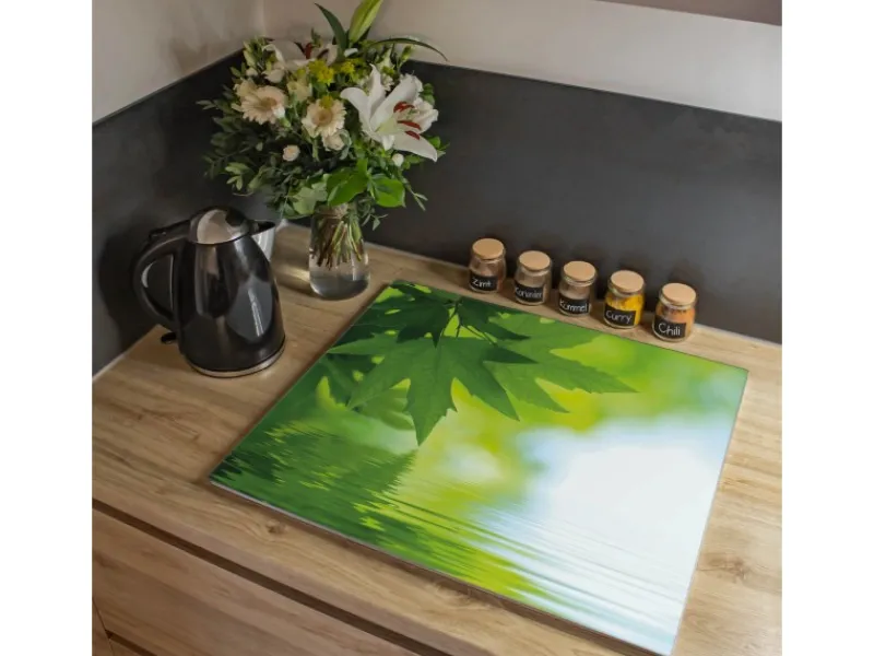 Banjado Schneidebretter|Herdabdeckungen<Herdabdeckplatte Glas 1 Teilig 60x52CM Schneidebrett Herdabdeckung Mit Motiv Blättertraum