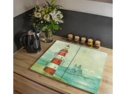 Banjado Herdabdeckplatte Glas 2 Teilig Je 30x52CM Schneidebrett Herdabdeckung Mit Motiv Alter Leuchtturm< Schneidebretter|Herdabdeckungen
