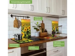 Banjado Herdabdeckplatte Glas 2 Teilig Je 30x52CM Schneidebrett Herdabdeckung Mit Motiv Sonnenblumenmeer< Herdabdeckungen|Herde
