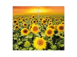 Banjado Herdabdeckplatte Glas 2 Teilig Je 30x52CM Schneidebrett Herdabdeckung Mit Motiv Sonnenblumenmeer< Herdabdeckungen|Herde