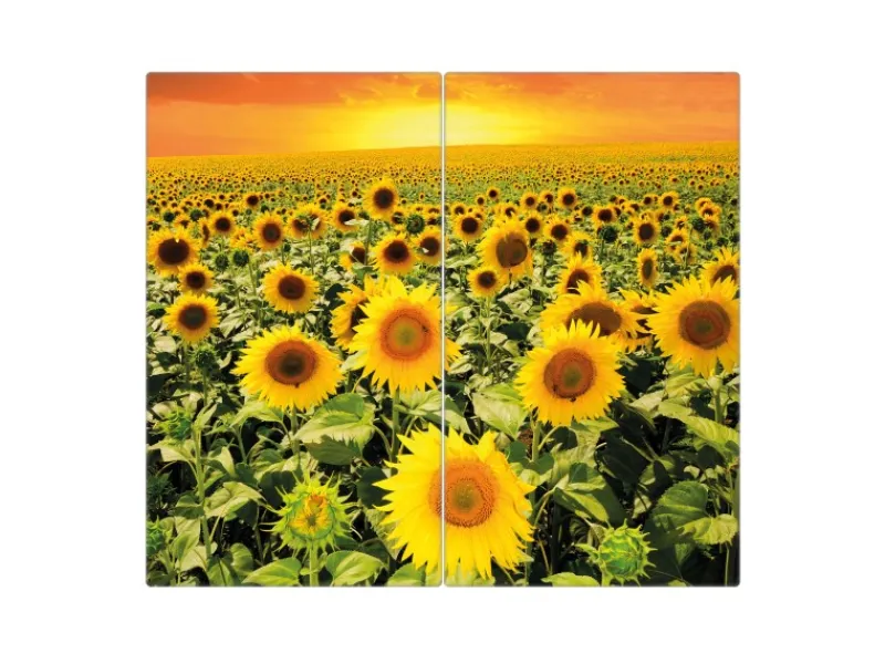 Banjado Herdabdeckplatte Glas 2 Teilig Je 30x52CM Schneidebrett Herdabdeckung Mit Motiv Sonnenblumenmeer< Herdabdeckungen|Herde