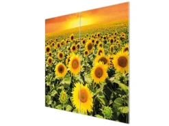 Banjado Herdabdeckplatte Glas 2 Teilig Je 30x52CM Schneidebrett Herdabdeckung Mit Motiv Sonnenblumenmeer< Herdabdeckungen|Herde