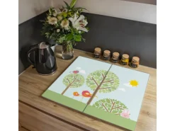 Sale Banjado Herdabdeckplatte Glas 2 Teilig Je 30x52CM Schneidebrett Herdabdeckung Mit Motiv Drei Bäume