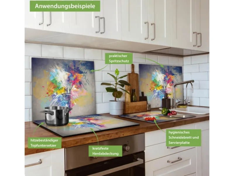 Outlet Banjado Herdabdeckplatte Glas 1 Teilig 60x52CM Schneidebrett Herdabdeckung Mit Motiv Idee