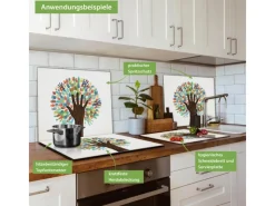 Banjado Herdabdeckplatte Glas 1 Teilig 60x52CM Schneidebrett Herdabdeckung Mit Motiv We Are The World< Herde|Kochfelder