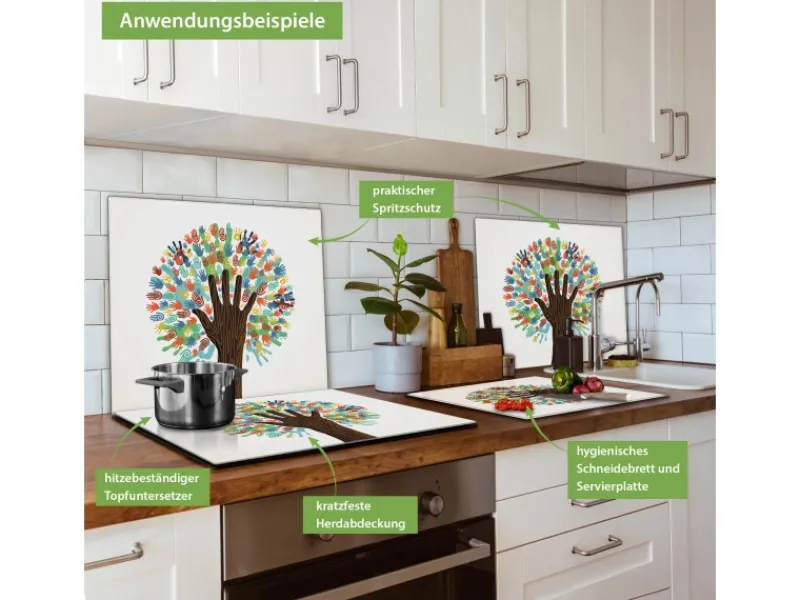 Banjado Herdabdeckplatte Glas 1 Teilig 60x52CM Schneidebrett Herdabdeckung Mit Motiv We Are The World< Herde|Kochfelder