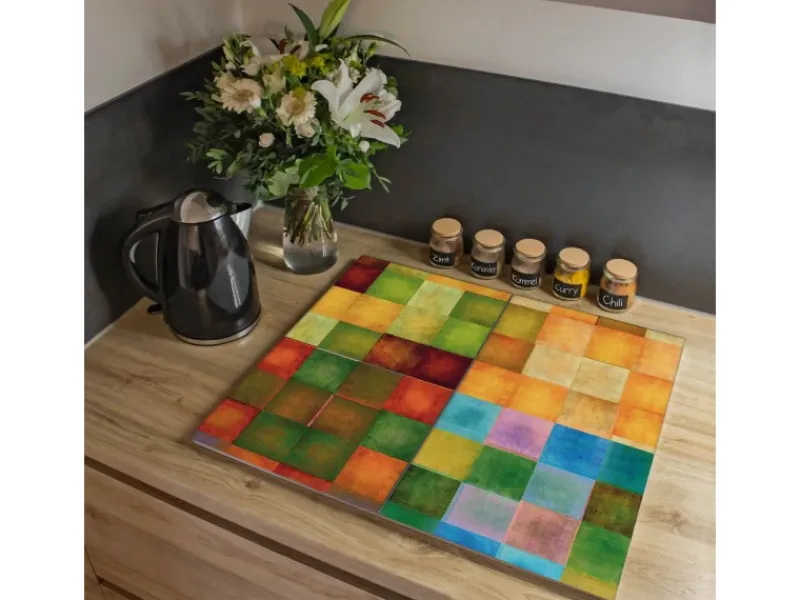 Banjado Schneidebretter|Herdabdeckungen<Herdabdeckplatte Glas 2 Teilig Je 30x52CM Schneidebrett Herdabdeckung Mit Motiv Farbkasten 2