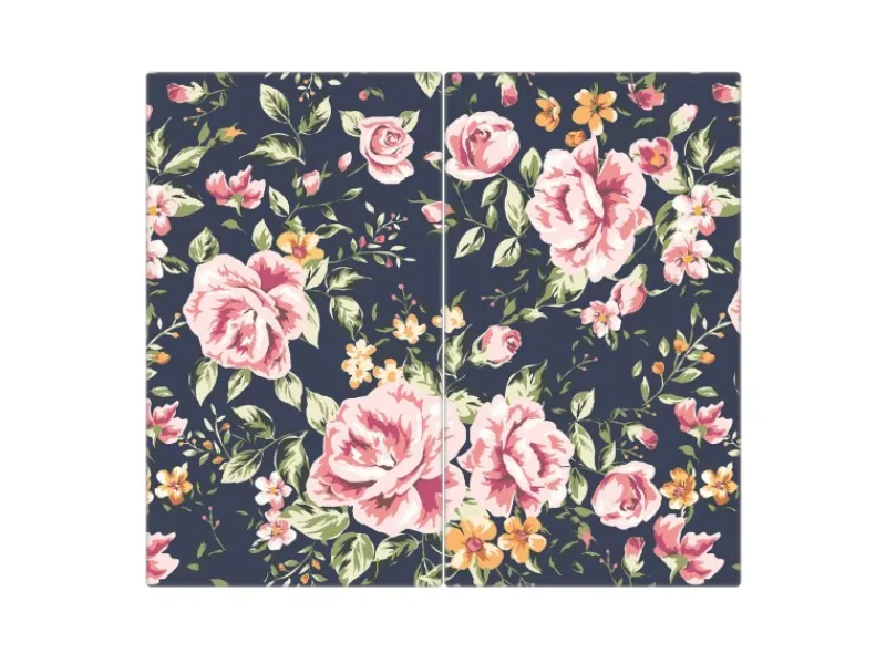 Banjado Herdabdeckplatte Glas 2 Teilig Je 30x52CM Schneidebrett Herdabdeckung Mit Motiv Rosen Auf Anthrazit< Schneidebretter|Herdabdeckungen